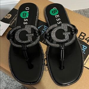 GUESS Black and Silver Embellished Sandals S/8